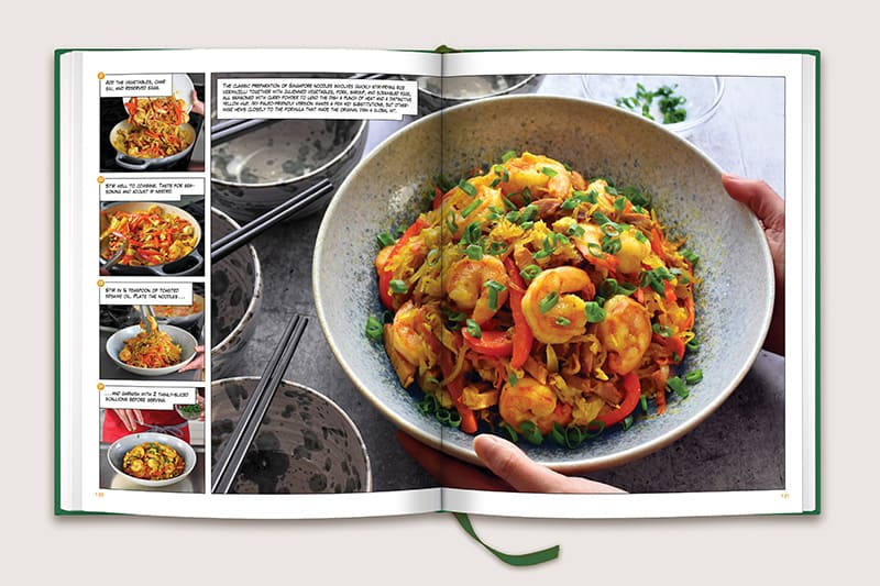 A 2-page spread from Nom Nom Paleo: Let's Go! showing the recipe for Singapore Noodles