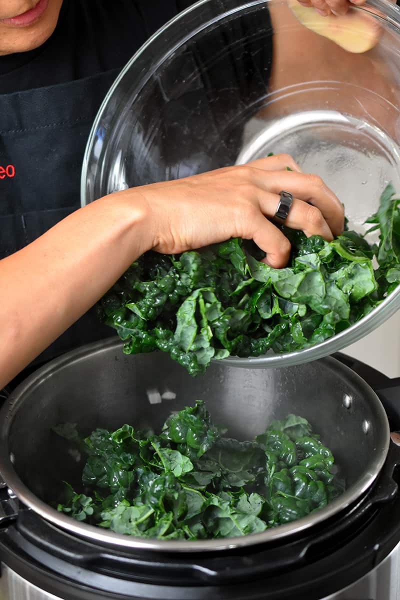 Someone add in chopped up kale to an open Instant Pot