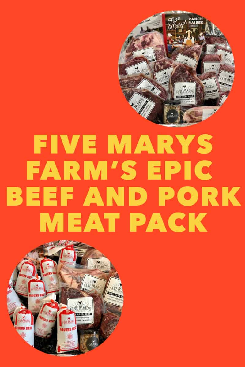 Five Marys Farm's epic beef and pork meat pack on an orange background.