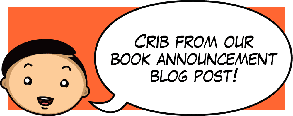 Cartoon image of Ollie saying: "Crib from our book announcement blog post!"