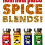 A poster that reads: "Introducing Nom Nom Paleo Spice Blends!" and showing the four Nom Nom Paleo spice blend bottles