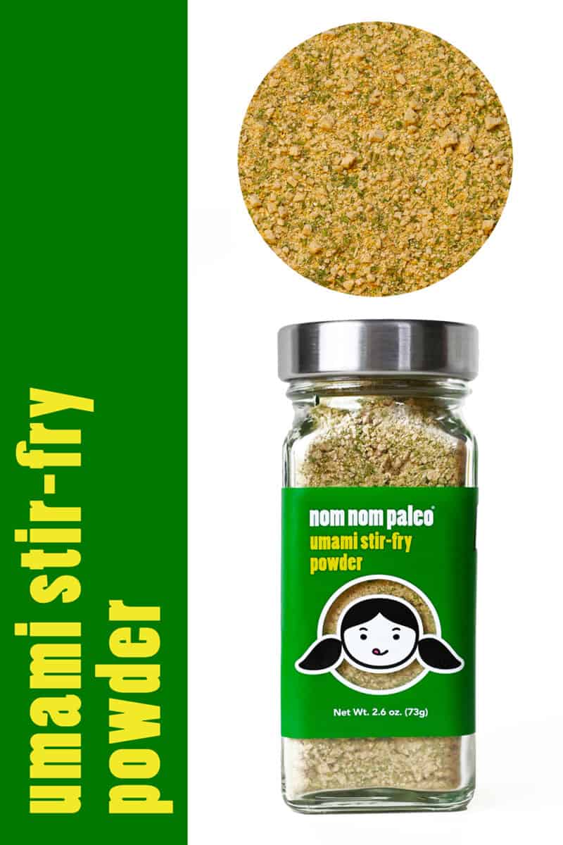 Image of the Nom Nom Paleo Umami Stir-Fry Powder bottle and spice blend