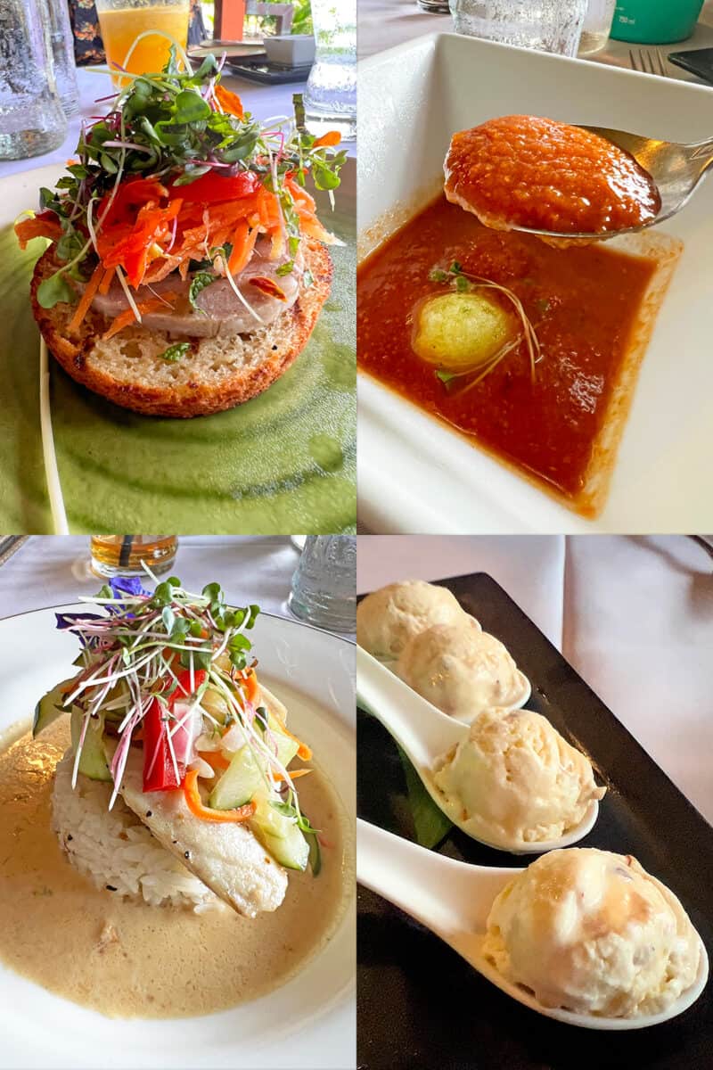 Four dishes that are part of the early bird prix-fixe gluten free menu at Hukilau Lanai in Kauai.