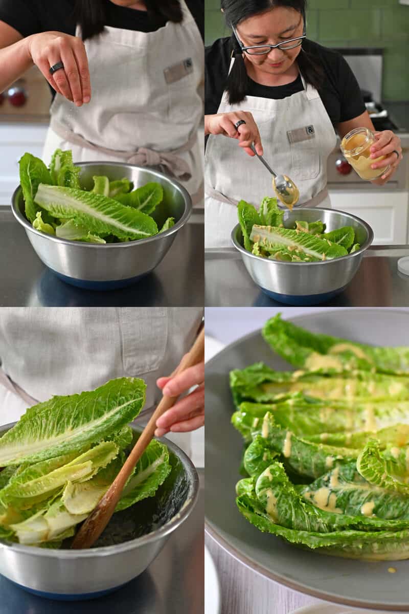 Steps to make a Whole30 and dairy free Caesar salad.