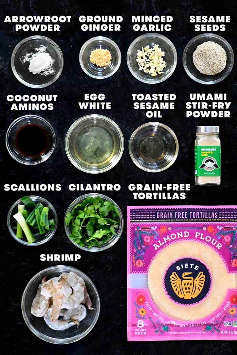 The raw ingredients to make a paleo shrimp toast.