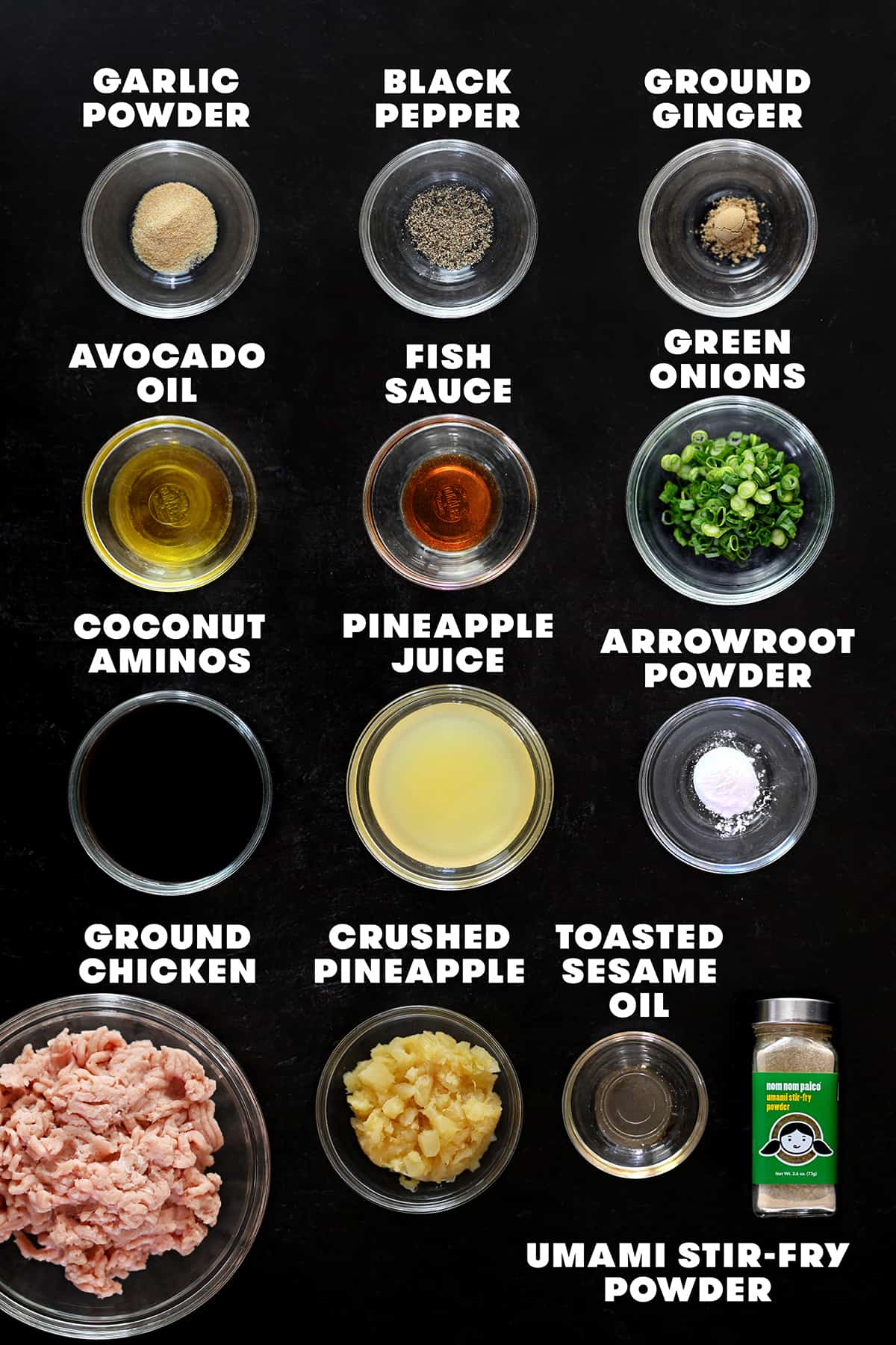 The raw ingredients to make teriyaki pineapple meatballs, a paleo and Whole30 chicken meatball recipe.