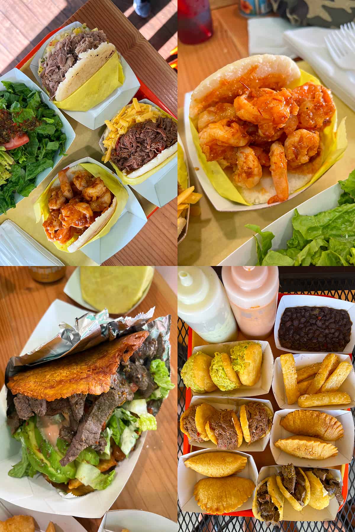 Four shots of Venezuelan dishes available at Miss Arepa in Maui.