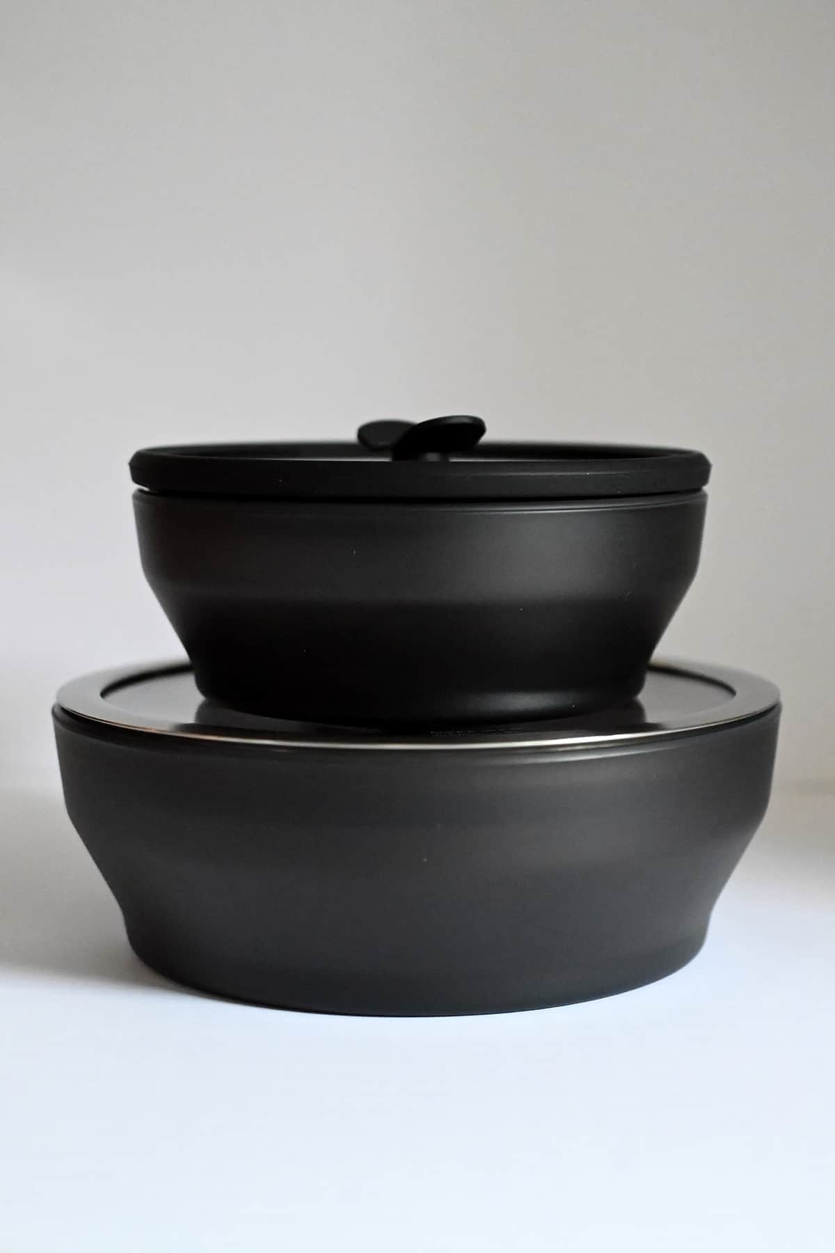 Two Anyday microwave bowls stacked on top of each other from the io matte black David Chang collaboration.